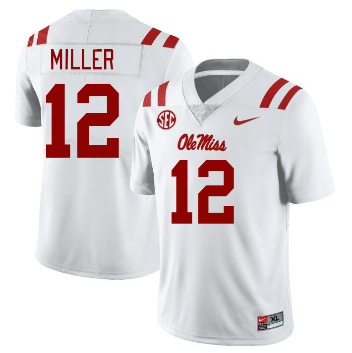 Men #12 Jett Miller Ole Miss Rebels College Football Jerseys Stitched-White